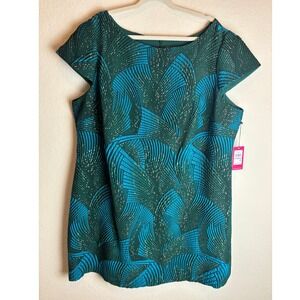 Vince Camuto Teal Green Metallic Jacquard Shift Dress VC4W5668 Plus 22W NEW